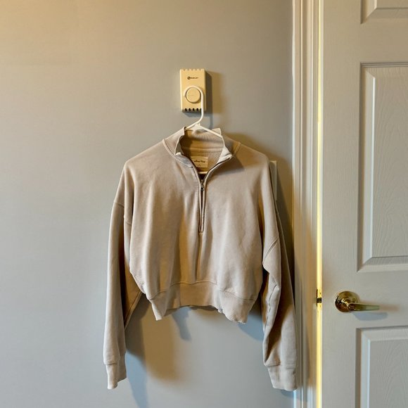 Wilfred Free Cropped Quarter Zip Fleece Sweatshirt Size M - Picture 2 of 4